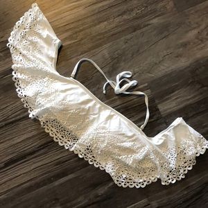 White target off the shoulder swim top!